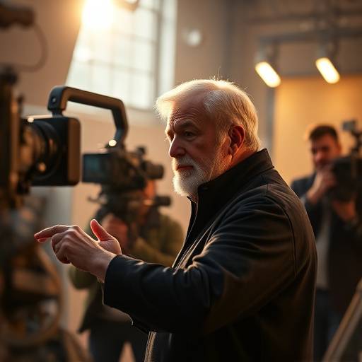 Fotografia de um realizador a dar instru&radic;&sect;&radic;&micro;es num set de filmagem